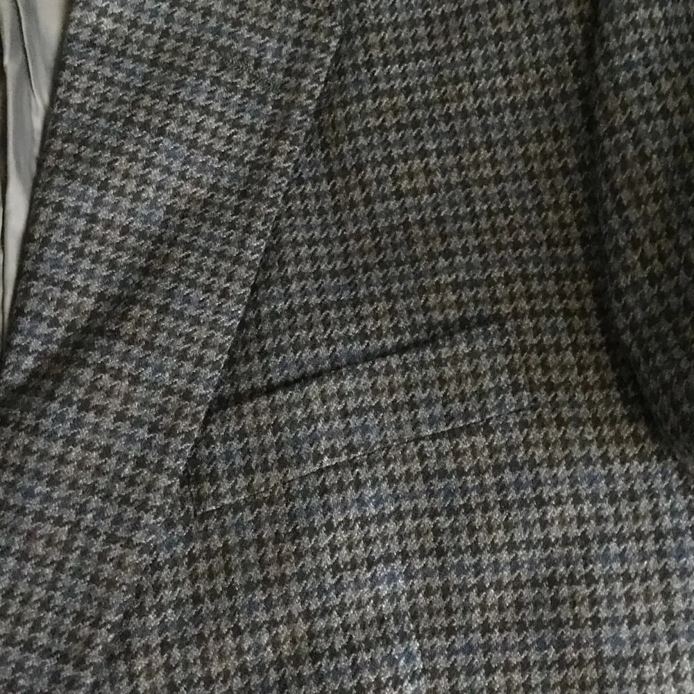 Ralph Lauren Chaps Jacket 46R Gray/Black Wool Blazer Coat Houndstooth